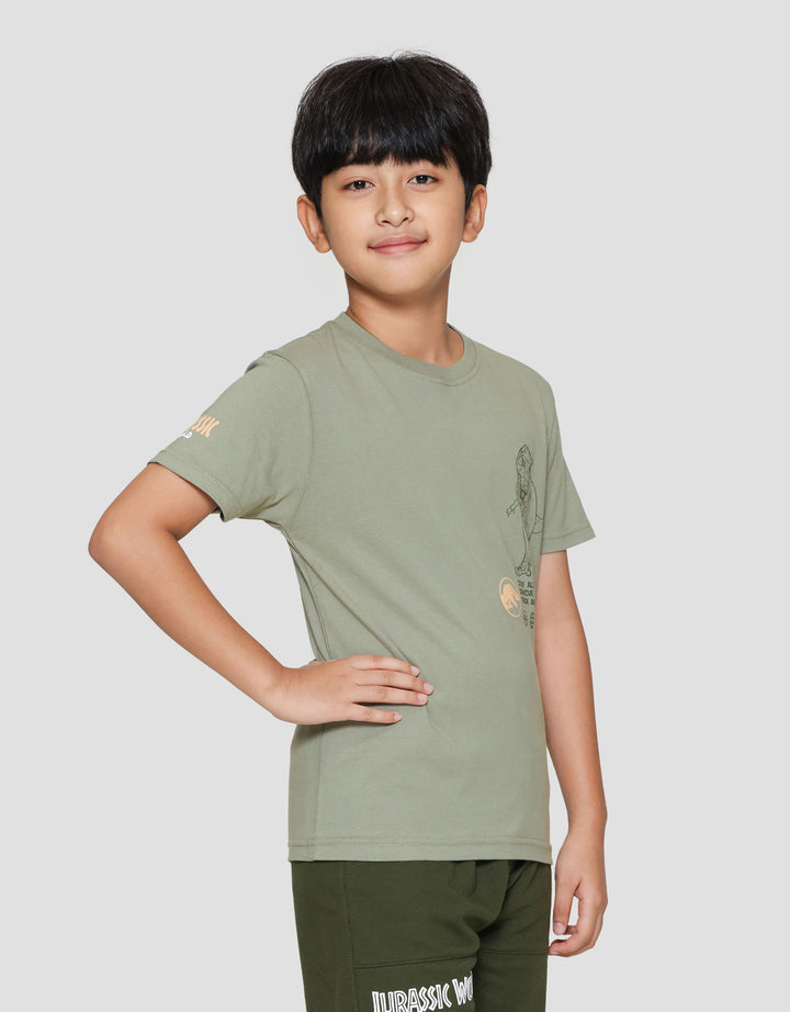 Character Jurassic T-Rex Logo Patch Print Kaos Anak Laki-laki