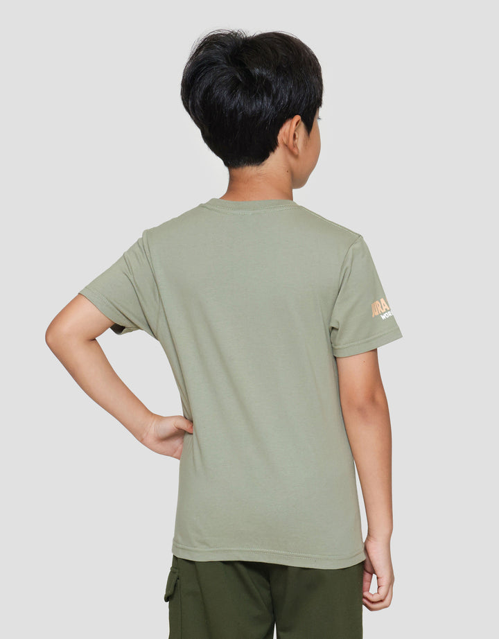 Character Jurassic T-Rex Logo Patch Print Kaos Anak Laki-laki