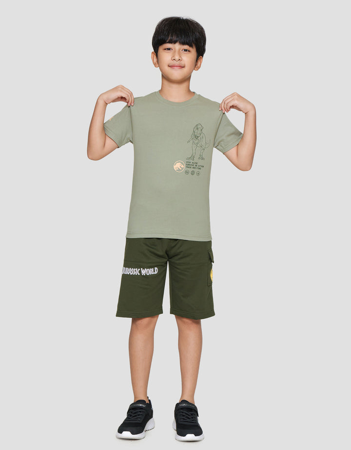 Character Jurassic T-Rex Logo Patch Print Kaos Anak Laki-laki