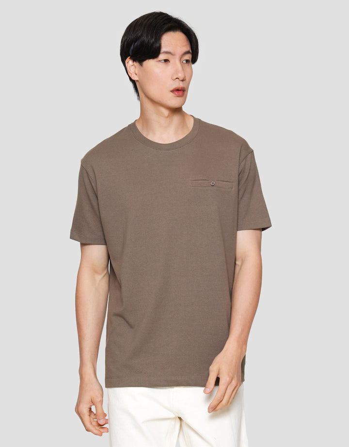 Cole Solid Popcorn Pocket Button Kaos Lengan Pendek Pria
