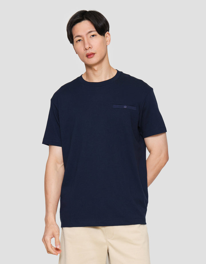 Cole Solid Popcorn Pocket Button Kaos Lengan Pendek Pria