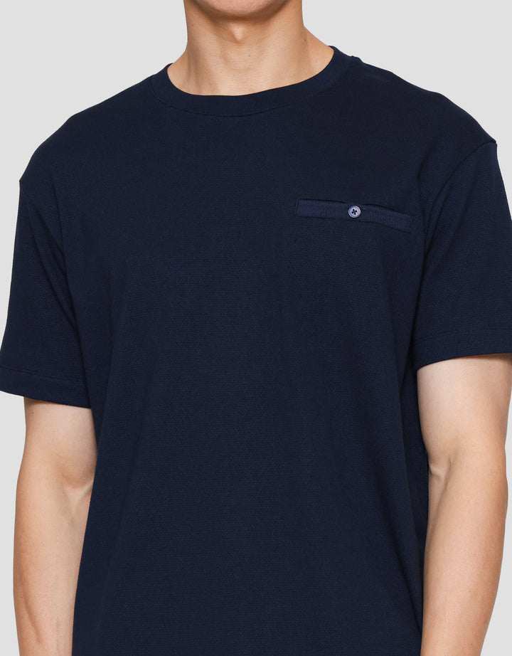 Cole Solid Popcorn Pocket Button Kaos Lengan Pendek Pria