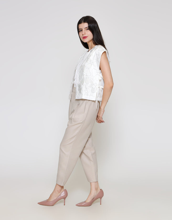 ZES Ribbon On Side With Flower Embro Vest Wanita TSBOW001
