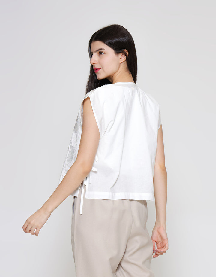 ZES Ribbon On Side With Flower Embro Vest Wanita TSBOW001