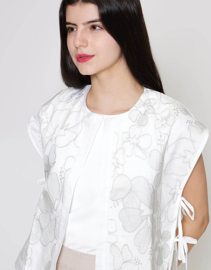 ZES Ribbon On Side With Flower Embro Vest Wanita TSBOW001