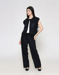 ZES Ribbon On Side With Flower Embro Vest Wanita TSBOW001