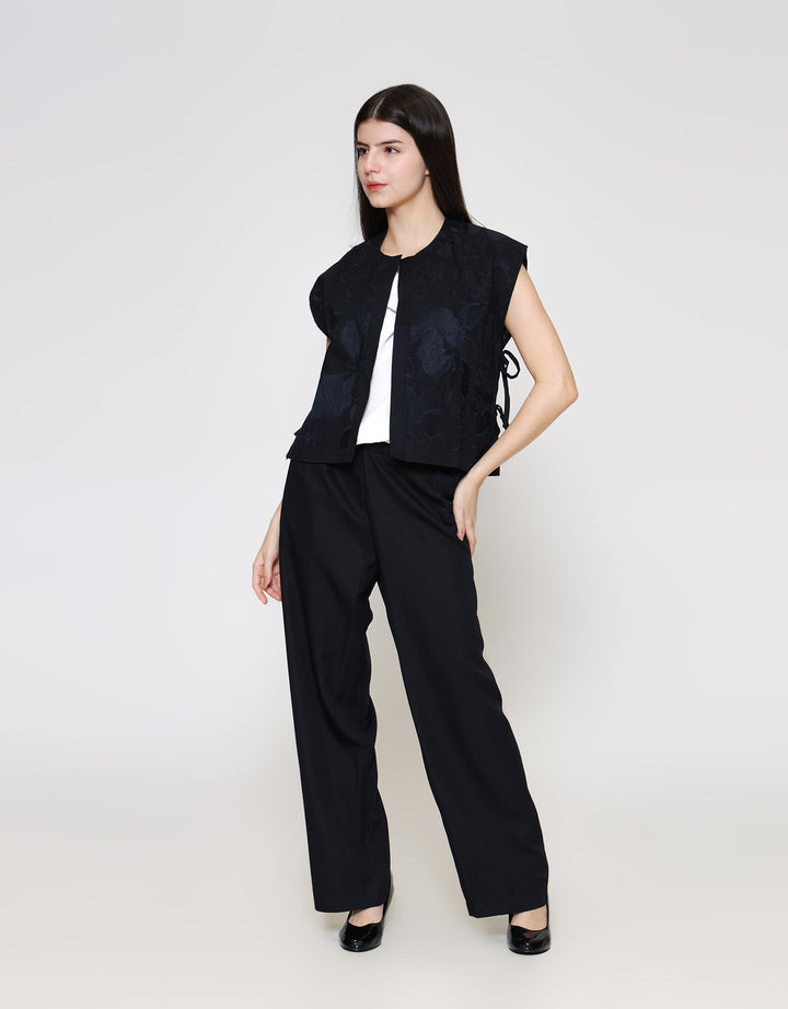 ZES Ribbon On Side With Flower Embro Vest Wanita TSBOW001