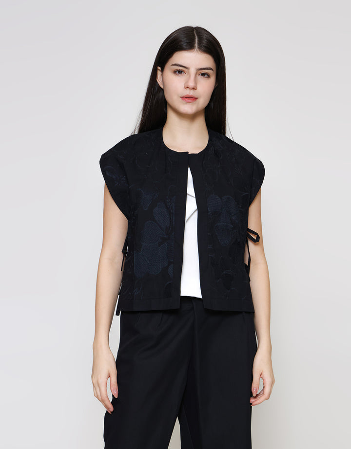 ZES Ribbon On Side With Flower Embro Vest Wanita TSBOW001