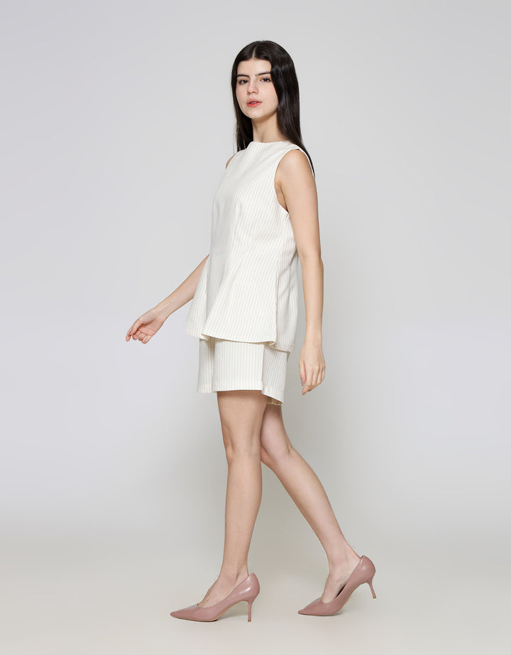 ZES Stripe Sleeveless Pleats Blouse Wanita NIFWT004