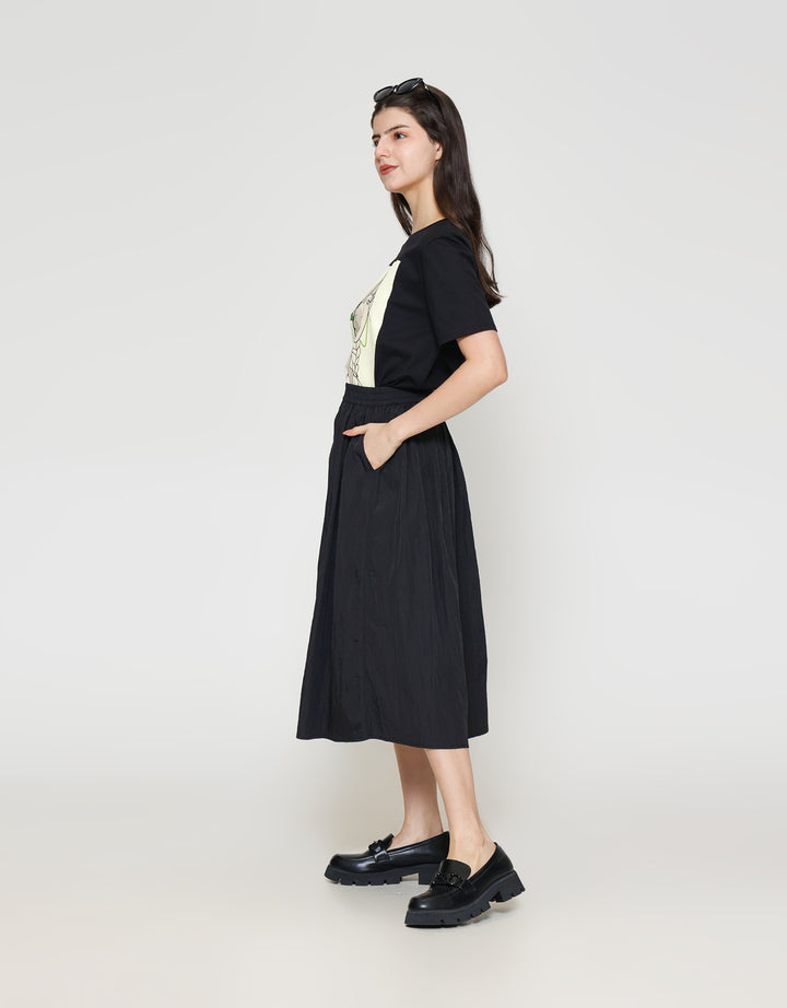 ZES Basic A Line Nylon Rok Midi Wanita MASWB004