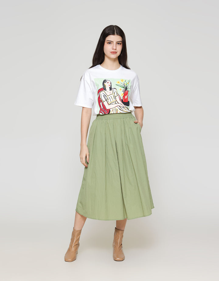 ZES Basic A Line Nylon Rok Midi Wanita MASWB004