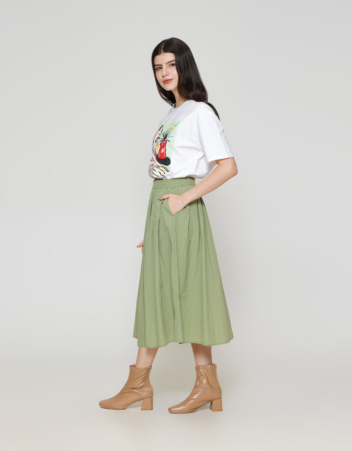 ZES Basic A Line Nylon Rok Midi Wanita MASWB004