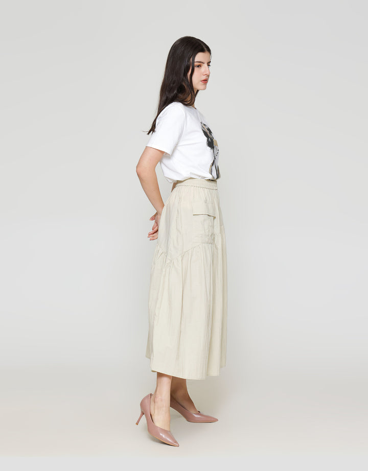 ZES Asymmetrical With Single Pocket Rok Midi Wanita MASWB006