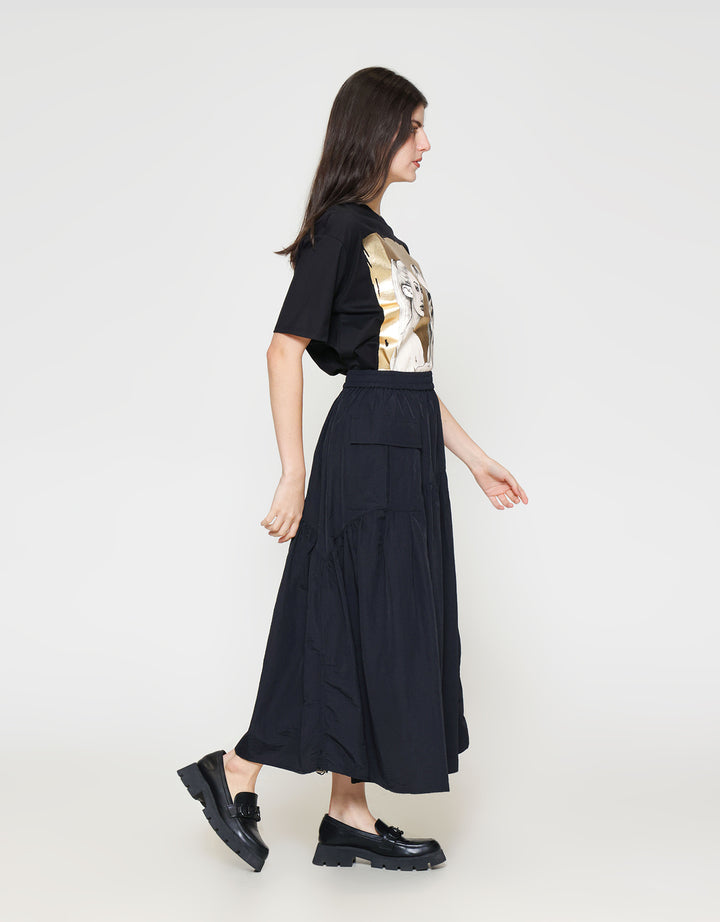 ZES Asymmetrical With Single Pocket Rok Midi Wanita MASWB006