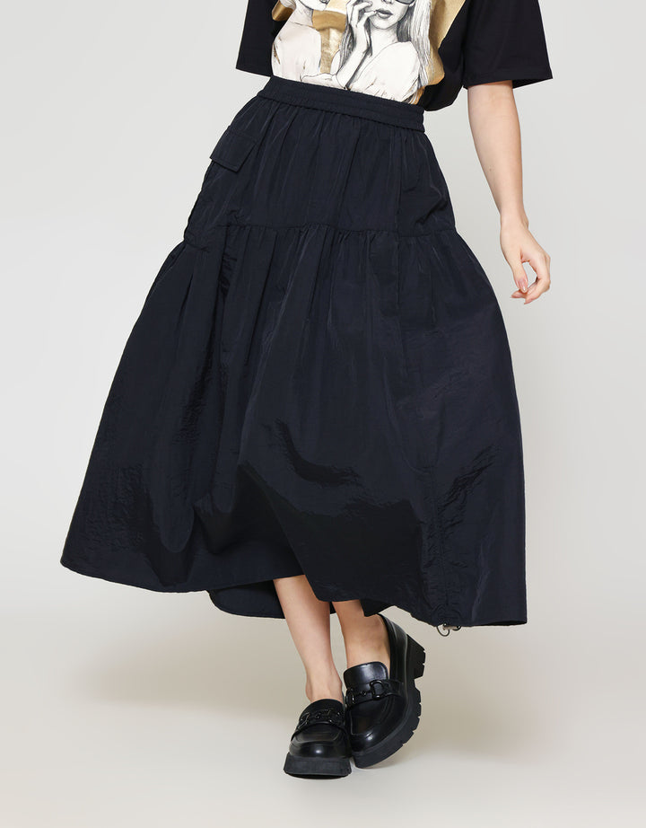 ZES Asymmetrical With Single Pocket Rok Midi Wanita MASWB006