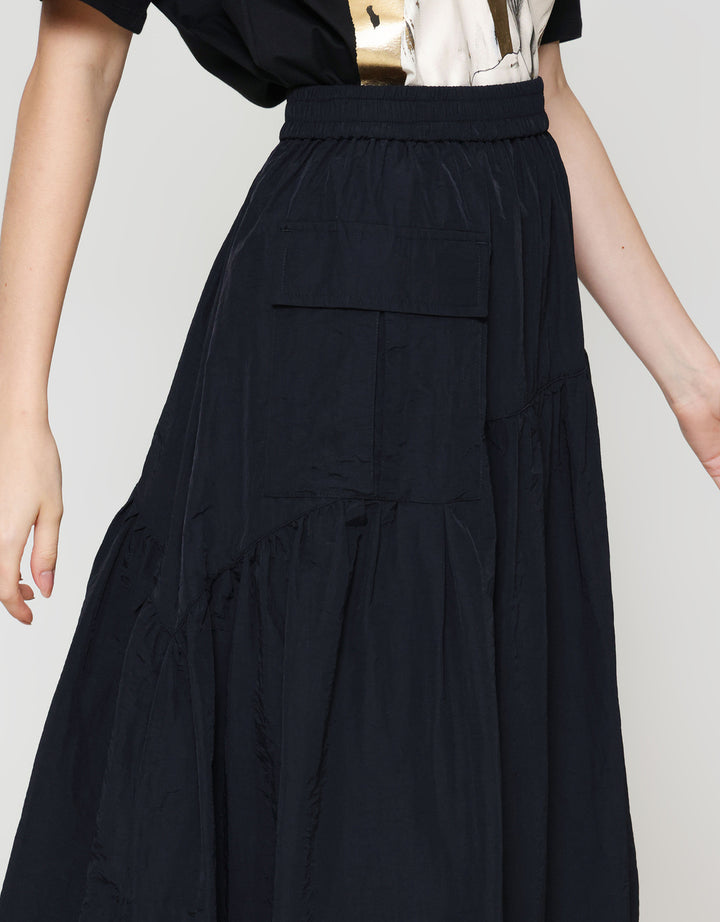 ZES Asymmetrical With Single Pocket Rok Midi Wanita MASWB006