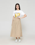 ZES Asymmetrical With Single Pocket Rok Midi Wanita MASWB006
