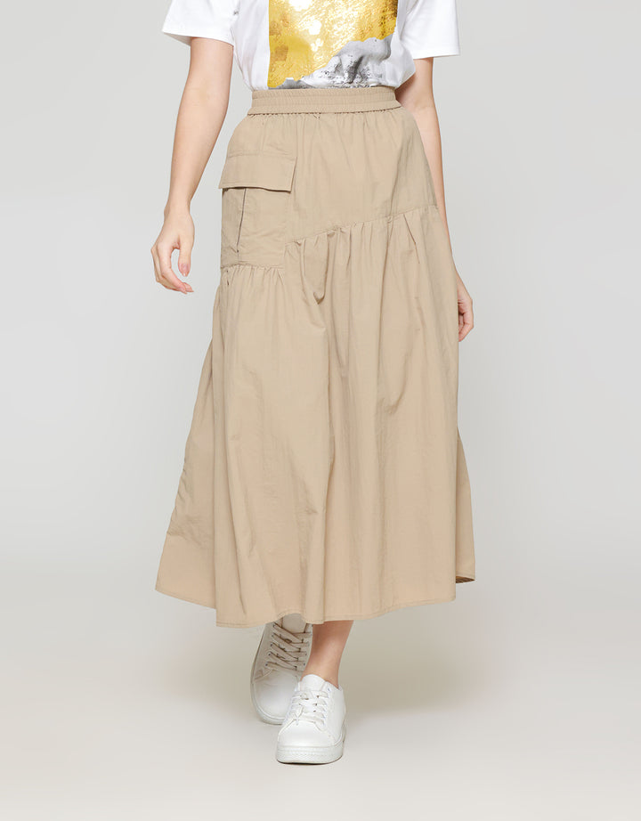 ZES Asymmetrical With Single Pocket Rok Midi Wanita MASWB006