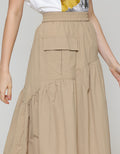 ZES Asymmetrical With Single Pocket Rok Midi Wanita MASWB006