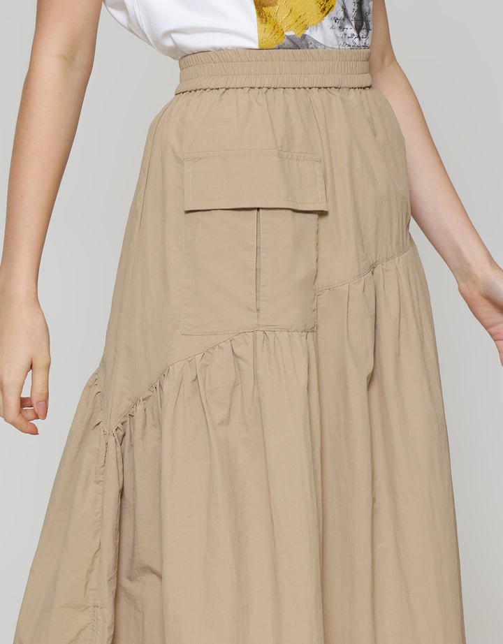 ZES Asymmetrical With Single Pocket Rok Midi Wanita MASWB006