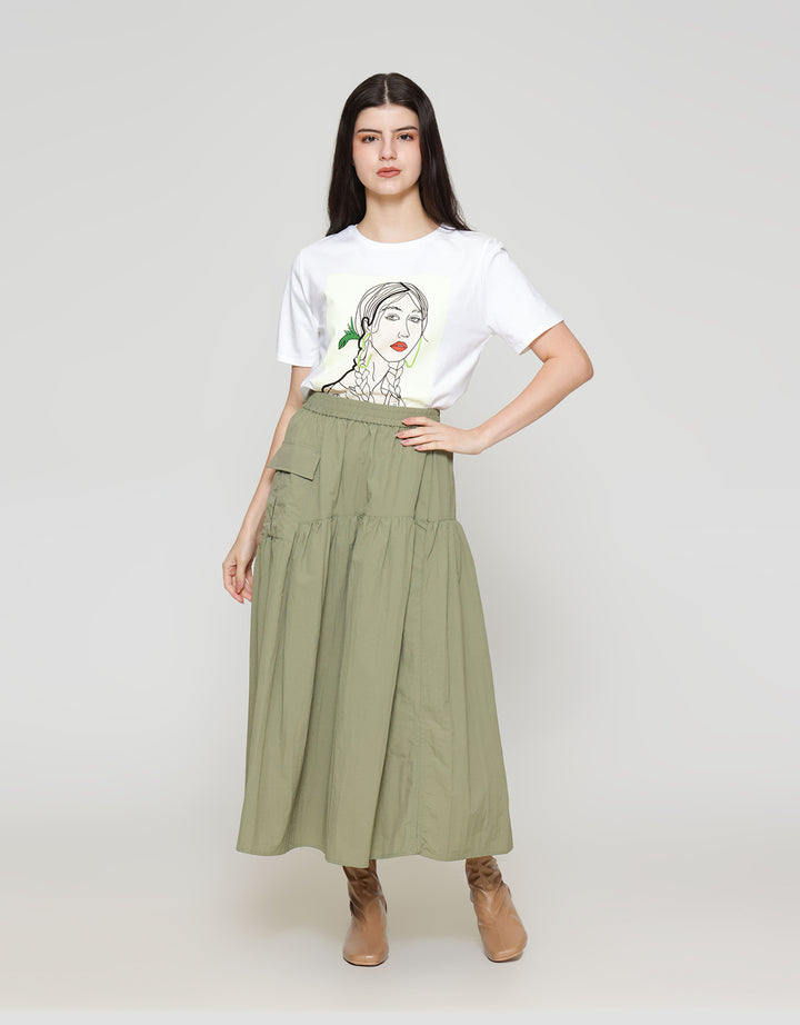 ZES Asymmetrical With Single Pocket Rok Midi Wanita MASWB006