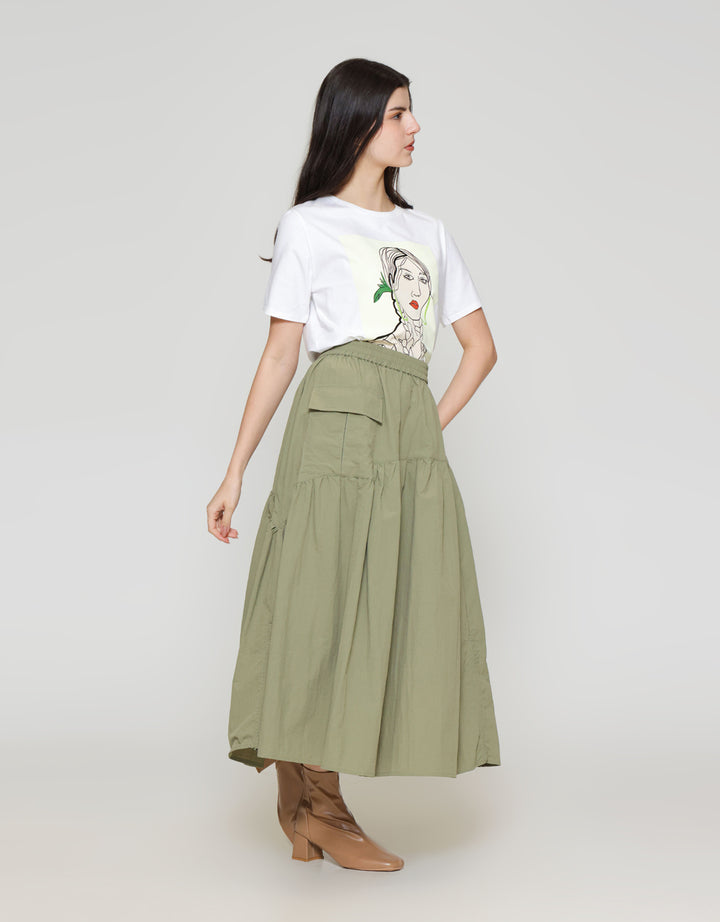 ZES Asymmetrical With Single Pocket Rok Midi Wanita MASWB006