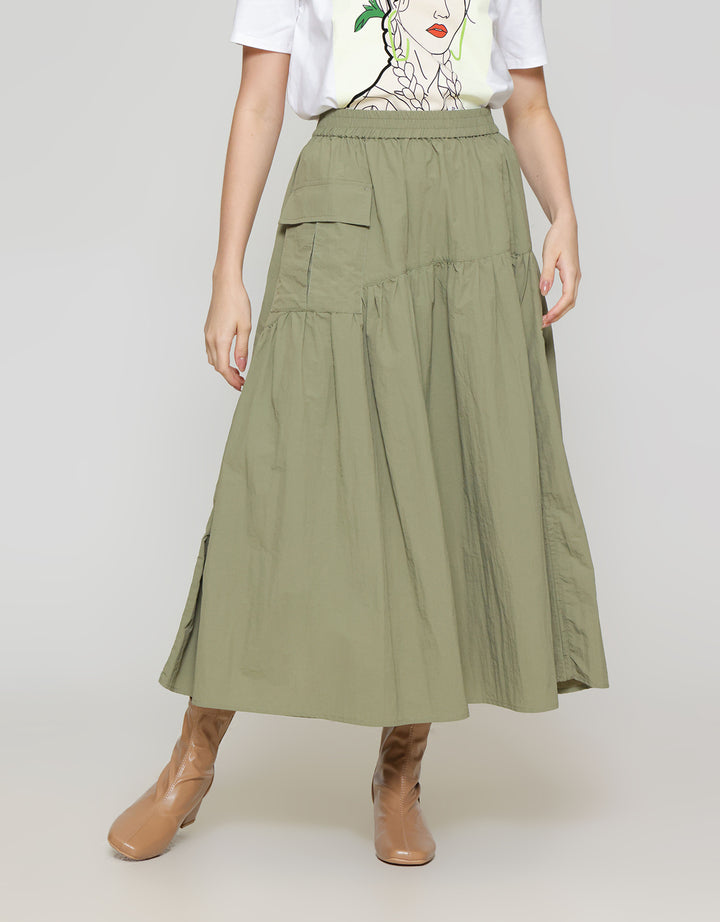 ZES Asymmetrical With Single Pocket Rok Midi Wanita MASWB006