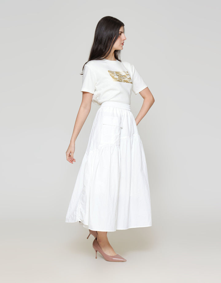 ZES Asymmetrical With Single Pocket Rok Midi Wanita MASWB006