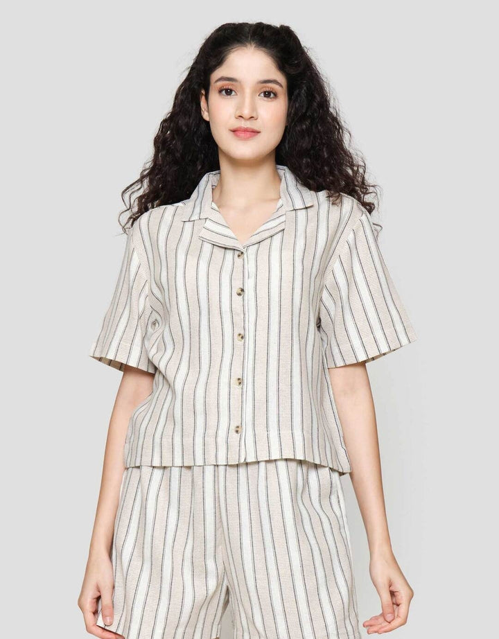 Nevada Boxy Linen Stripe Kemeja Wanita