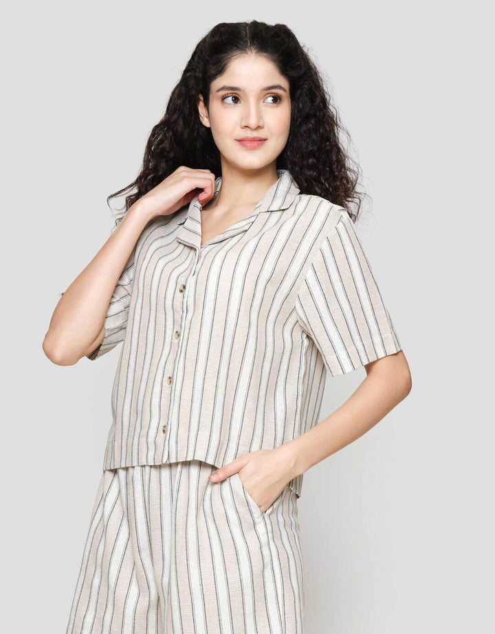 Nevada Boxy Linen Stripe Kemeja Wanita