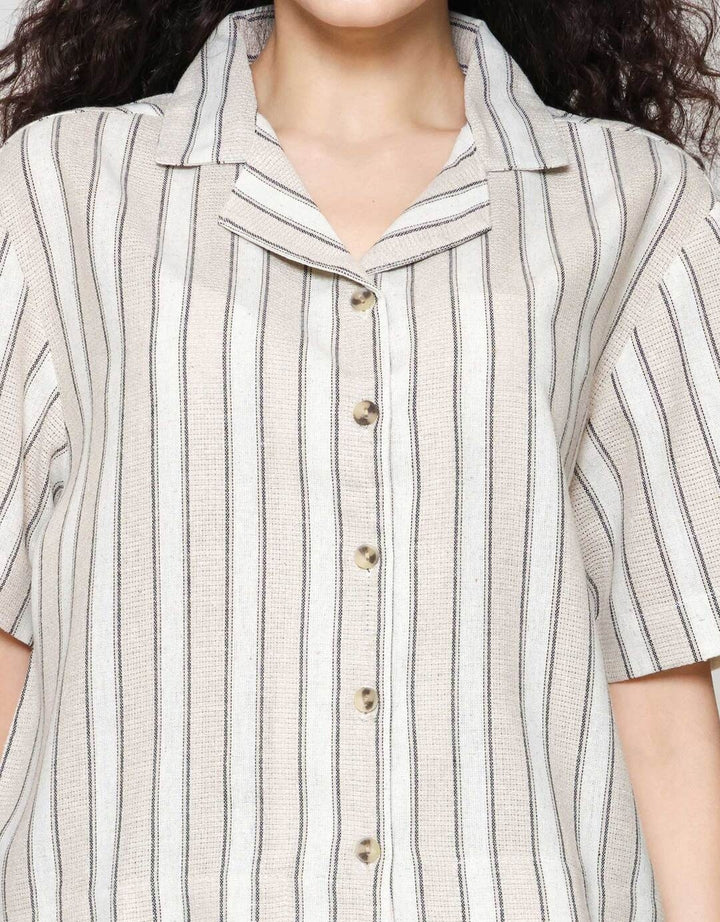 Nevada Boxy Linen Stripe Kemeja Wanita