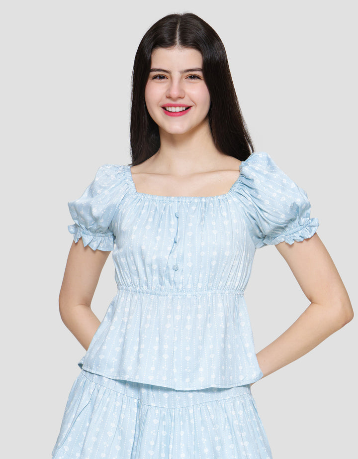 Nevada Puff Sleeve Print Blouse Wanita