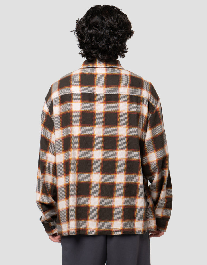 Cardinal Casual Print Check Kemeja Lengan Panjang Pria