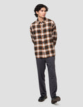 Cardinal Casual Print Check Kemeja Lengan Panjang Pria