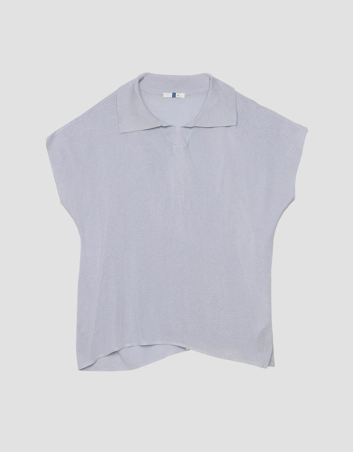 Suko Knit Top Rajut Cap Sleeve Collar Lengan Pendek Blouse Wanita