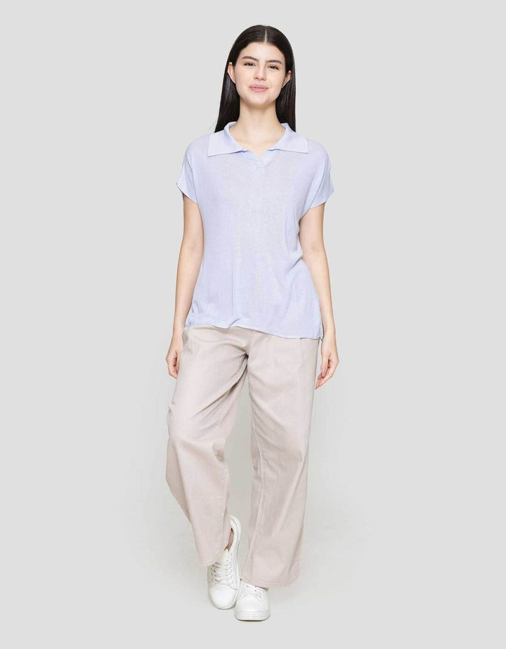 Suko Knit Top Rajut Cap Sleeve Collar Lengan Pendek Blouse Wanita