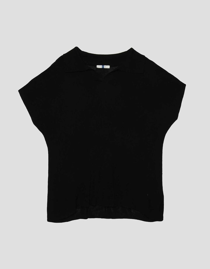 Suko Knit Top Rajut Cap Sleeve Collar Lengan Pendek Blouse Wanita