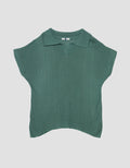 Suko Knit Top Rajut Cap Sleeve Collar Lengan Pendek Blouse Wanita