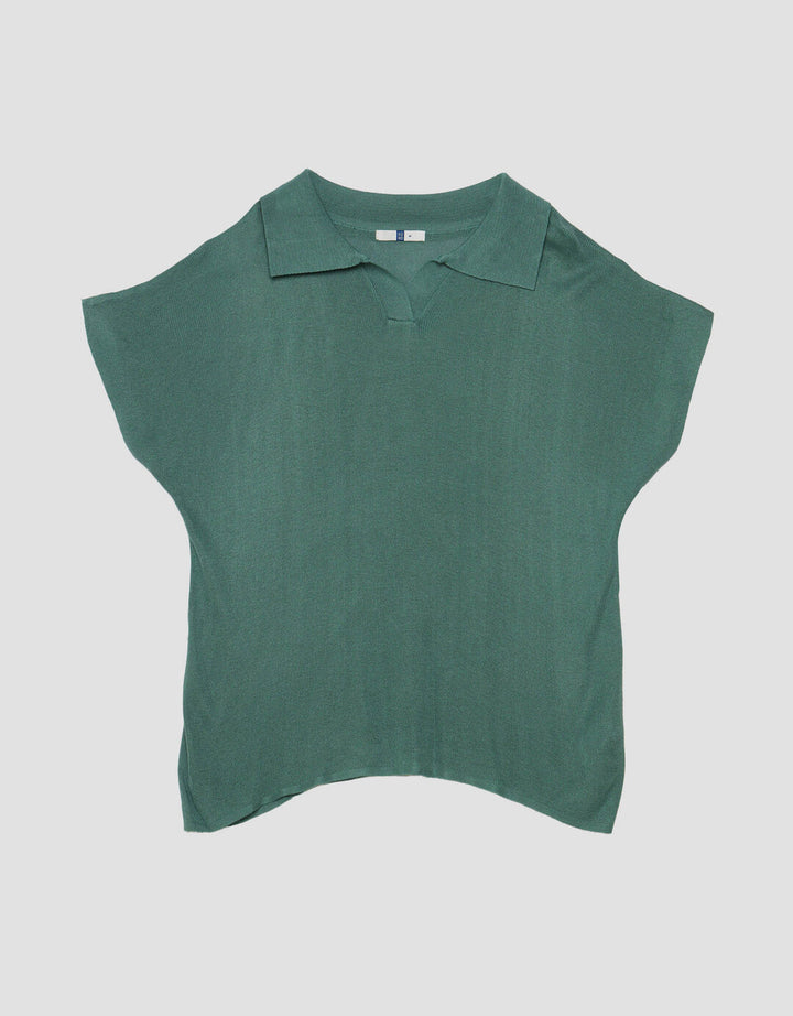 Suko Knit Top Rajut Cap Sleeve Collar Lengan Pendek Blouse Wanita