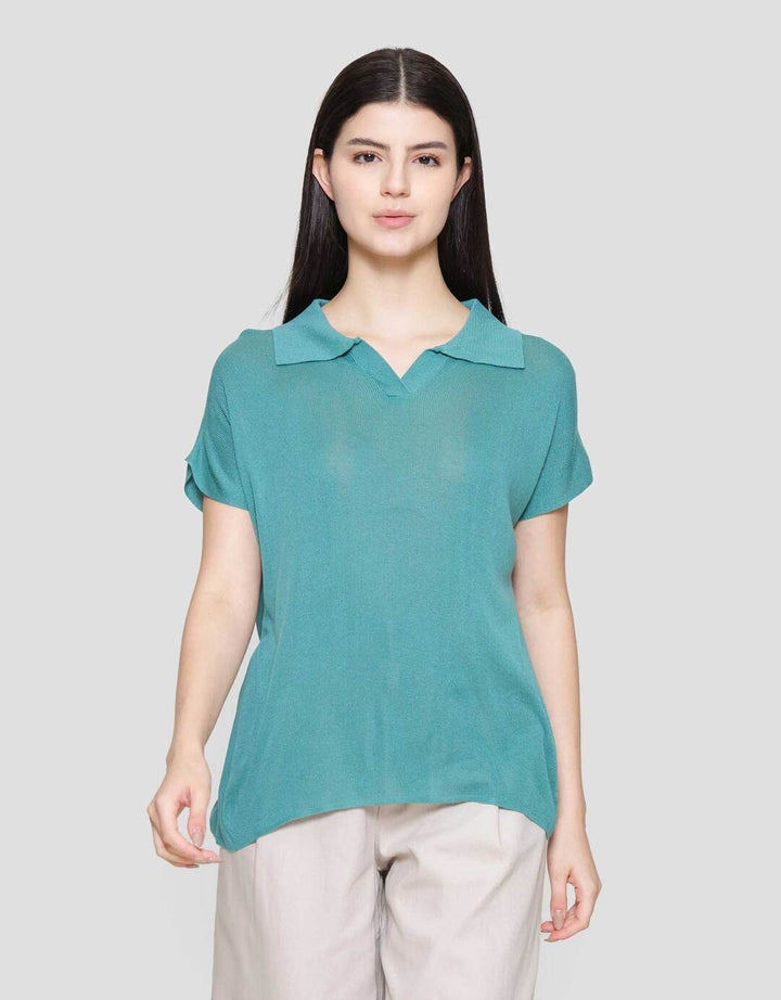 Suko Knit Top Rajut Cap Sleeve Collar Lengan Pendek Blouse Wanita