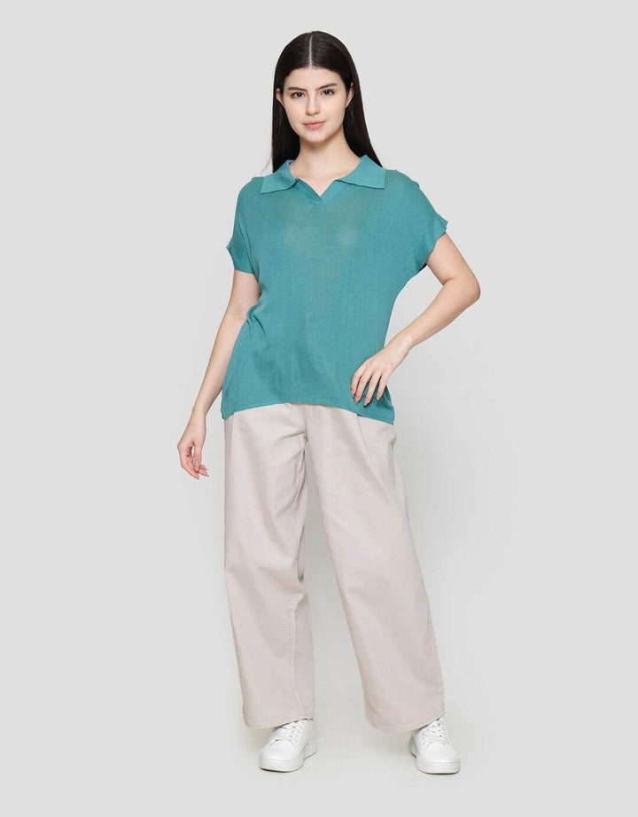 Suko Knit Top Rajut Cap Sleeve Collar Lengan Pendek Blouse Wanita