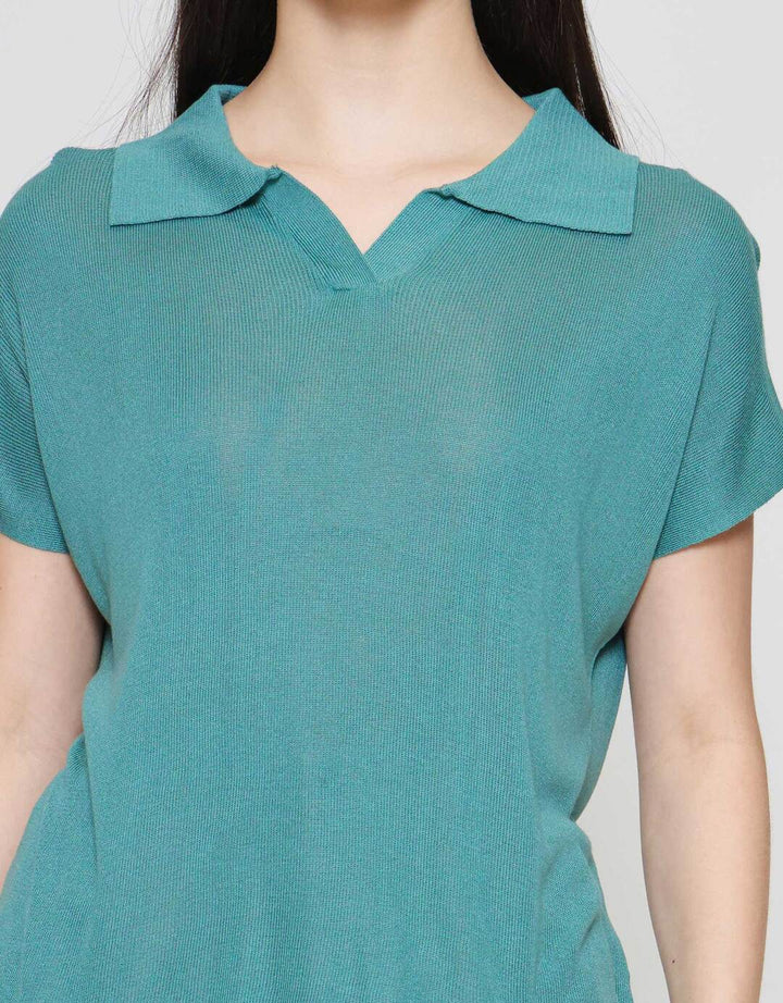 Suko Knit Top Rajut Cap Sleeve Collar Lengan Pendek Blouse Wanita