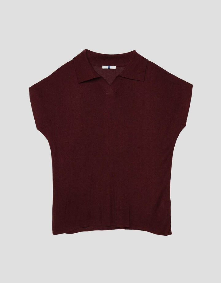 Suko Knit Top Rajut Cap Sleeve Collar Lengan Pendek Blouse Wanita