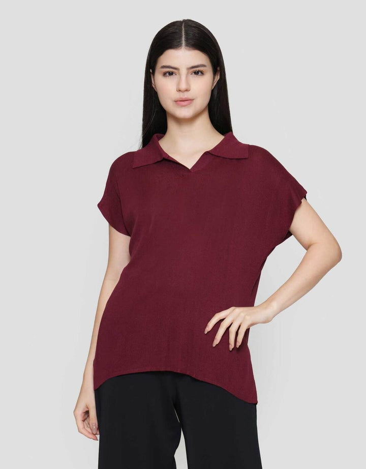 Suko Knit Top Rajut Cap Sleeve Collar Lengan Pendek Blouse Wanita