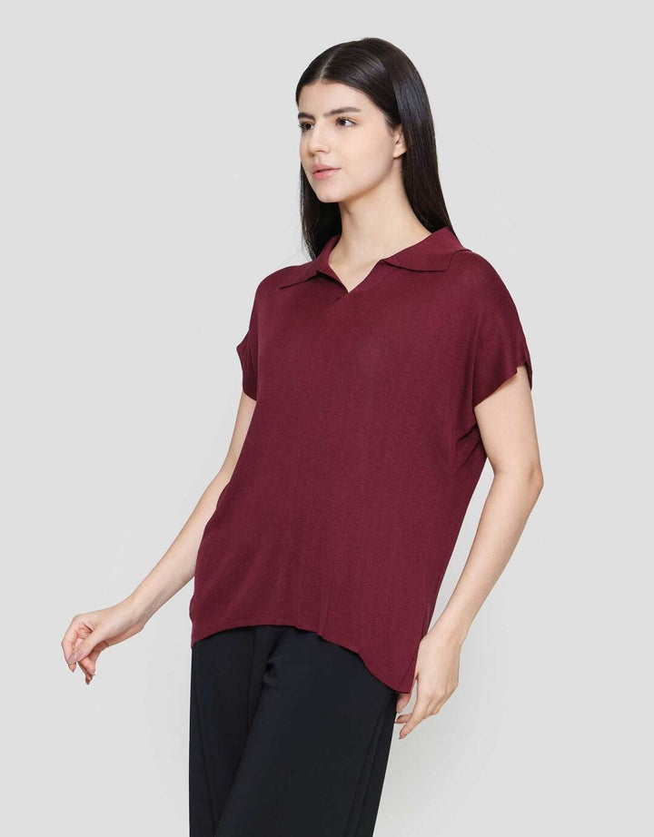 Suko Knit Top Rajut Cap Sleeve Collar Lengan Pendek Blouse Wanita