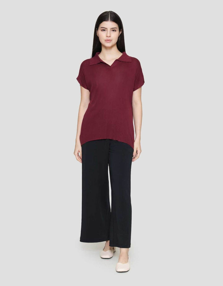 Suko Knit Top Rajut Cap Sleeve Collar Lengan Pendek Blouse Wanita