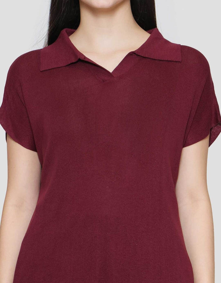 Suko Knit Top Rajut Cap Sleeve Collar Lengan Pendek Blouse Wanita