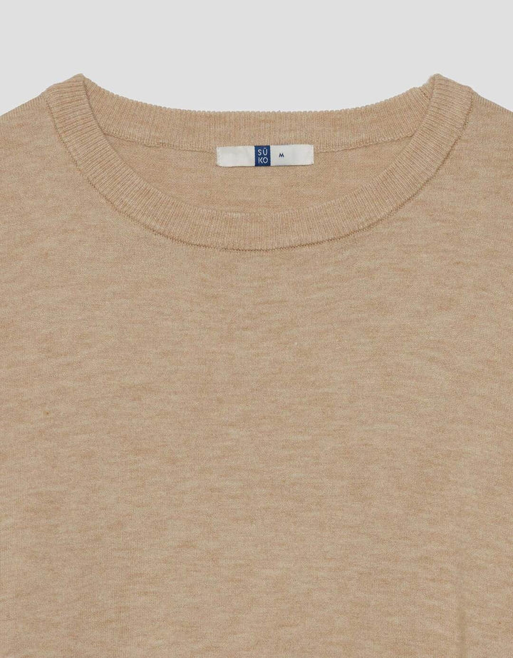 Suko Knit Top Rajut Kerah Bulat Lengan Panjang Kaos Wanita