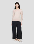 Suko Knit Top Rajut Kerah Bulat Lengan Panjang Kaos Wanita
