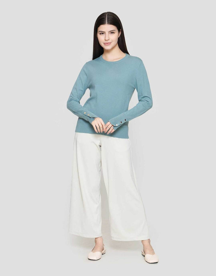 Suko Knit Top Rajut Kerah Bulat Lengan Panjang Kaos Wanita